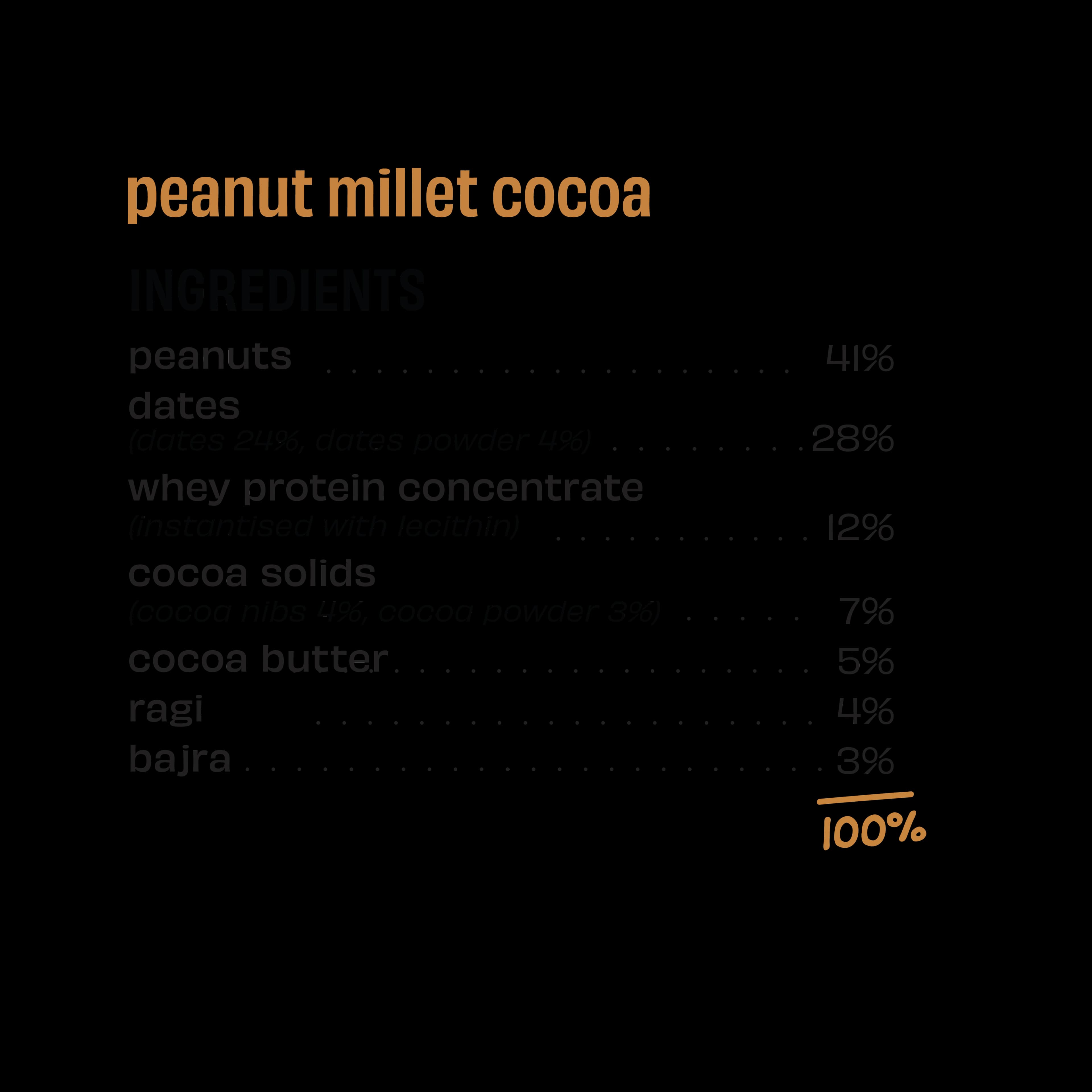 13g Millet Protein Bar, Peanut Millet Cocoa, Peanut Millet Cocoa